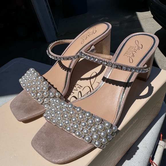 Jewel Badgley Mischka Orsen Embellished Slide Sandal Heel, 7.5 (rose gold/nude) - Picture 6 of 9